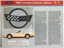 1996 CORVETTE COLLECTOR EDITION ~ Willabee & Ward OFFICIAL PATCH COLLECTION CARD picture