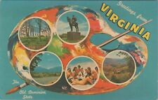 c1960s Greetings From Virginia artist palette 5 scenic views postcard C956 picture