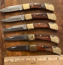 5x Kutmaster Stainless 1983 Folding Knives Lockback Engaged Brass Wood picture