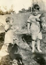 QM573 Original Vtg Photo TWO BOYS WITH A KITTEN IN TOW c 1930's picture