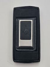 Freemason Masonic Money Clip Square and Compass Emblem Black Leather Silver Gift picture