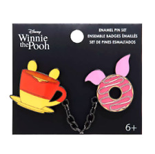 New Loungefly Disney Winnie The Pooh Piglet Coffee Donut Enamel Pin Set picture