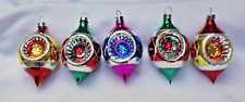 5 Bradford Indent Teardrop Christmas Ornaments Multicolor Blown Glass Glitter picture
