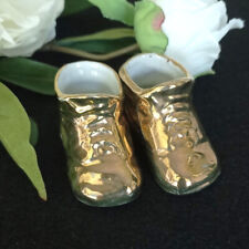 Vintage Gold Porcelain Pair Baby Slipper Booties Japan picture