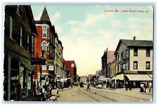 c1910's Lisbon Street Looking Up Lewiston Maine ME Business Section Postcard picture