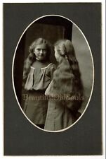 Antique Cabinet Card Photograph Girl Looking In Mirror Long Hair Bonaparte IA picture
