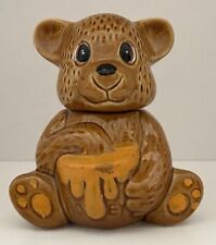 Vintage Ceramic Brown Bear Honey Pot with Wand Stick picture