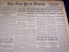 1939 MAY 15 NEW YORK TIMES - MUSSOLINI SAYS WAR UNNECESSARY - NT 3071 picture