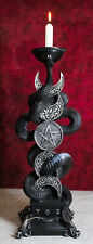 Wicca Triple Moon Pentagram Insignia Black Viper Snake Taper Candle Holder Decor picture