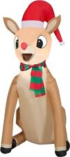 Gemmy 3.5ft Rudolph Airblown Inflatables Christmas Santa Hat and Scarf Light Up picture