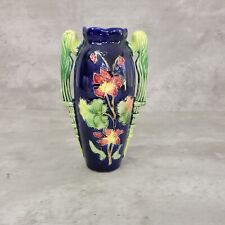 Majolica Austria Art Pottery Vase Cobalt Blue Flowers Antique Josef Strnact? picture