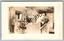 Real Photo Interior Barber Shop Barber Bottles At Clifton Springs NY RP RPPC L85 picture
