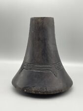 Vintage African Hand Carved Wooden Hima Milk Jug Indigo Dyed Vase Rounded Base picture