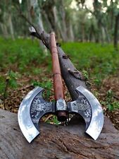 HANDMADE DOUBLE HEAD AXE FOR CAMPING & OUTDOOR CARBON STEEL ETCHED BLADE AXE picture