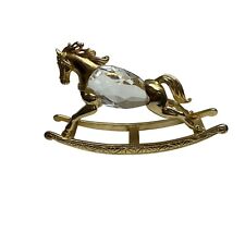 Vintage J.J. Crystal Gold Tone Rocking Horse Figurine Miniature Metal Signed picture