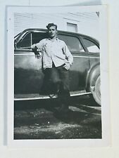 Vintage Snapshot Photograph Handsome Young Man Jeans Slick Hair Next To Car picture