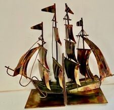 Vintage Nautical Copper Metal Clipper Schooner Book Ends. Circa 1950’s picture