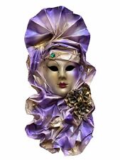 Vintage Italian Paper Mache Hand Crafted Wall Hanging Face Mask Italy Amethyst picture