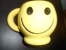 Vintage Ceramic Yellow Smile Happy Face Pedestal Coffee Cup Mug Soup Bowl picture