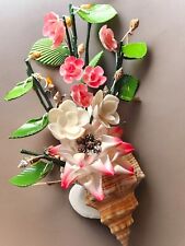 Ocean Bloom Conch Seashell Floral Bouquet Capiz Flexible Leaves  Vtg picture