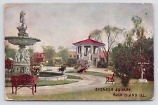 c1908~Spencer Square~Fountain~Pavillion~Downtown~Rock Island IL~Antique Postcard picture