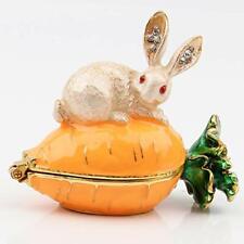 SEVENBEES Hand Painted Rabbit Figurine Enamel Hinged Jewelry Trinket Box picture