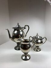 Antique Silver plated Copper tea pot hinged lid creamer sugar 3 Piece Set picture