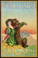 1909 SF PORTOLA FESTIVAL Postcard - Festival Princess, Bear & California Poppies picture