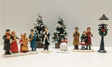 Lot of 7 Christmas Village Victorian Figurines Trees Streetlight Musicians Kids picture