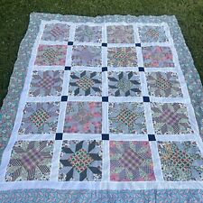 Beautiful Vintage Feedsack Star Quilt Top Hand Pieced Machine Stitched  74 by 88 picture