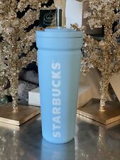 NWT Starbucks 2024 Summer Soft Touch Blue Logo Wordmark Seal Proof SS Tumbler picture