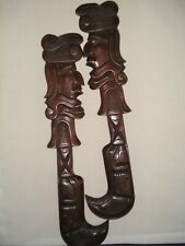 SET OF 2 HAND CARVED WOOD HONDURAS CENTRAL AMERICAN TRIBAL WARRIORS WALL ART picture