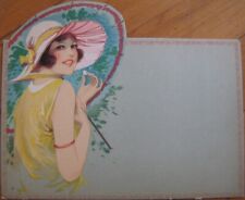 Woman w/Umbrella & Sugar Cube 1910 Menu on Board - Color Litho picture