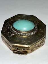 Vintage Silver Chinese Aldor Turquoise Trinket Box 16.05Grams 1.8”Diameter picture
