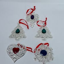 Lenox Silver Plated Filigree Metal Bejeweled Ornaments Set of 5 NO BOXES Signed picture