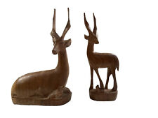 Pair of Wood Carved Gazelle Impala Antelope Figurine Statuette 8
