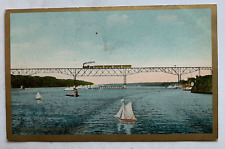 ca 1900s NY Postcard Poughkeepsie Railroad Bridge Hudson River train Theochrom picture