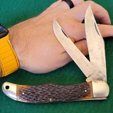 Old Vintage Antique Schrade Walden 225h Folding Hunter Pocket Knife With Sheath picture