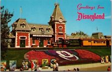 DISNEYLAND Anaheim CA Postcard Railroad Depot / Mickey Mouse Flower Bed #A-2 picture
