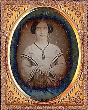 Pretty Young Lady Unusual Necklace Holding Book 1/9 Plate Daguerreotype S580 picture