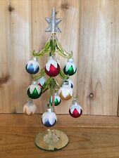 Christmas Tree Blow Glass Clear & Green with 12 Ornaments Silver Star W/ Box picture