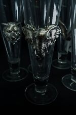 Set of five Vintage Arthur Court large pilsner glasses with bear, steer and lion picture