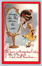 Embossed Antique Early 1900s Artist Dwig Postcard Bouffant Lady Mirror Series 30 picture