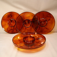 Vintage HJ Stotter USA Acrylic Snack and Drink Trays 4 Set Tortoise Amber Swirl picture
