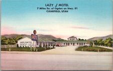 CLEARFIELD, Utah Postcard LAZY J MOTEL Highway 91 Roadside / Linen 1950s Unused picture
