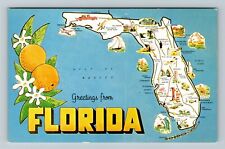 FL-Florida, Greetings From Florida, Map Vintage Souvenir Postcard picture