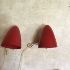 Vintage Pair Set Wall Lamp Atomic Red Fiberglass Shade Ceramic Base MCM Electric picture