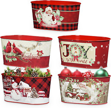 Christmas Theme Metal Buckets, Christmas Decorations Garden Planter Pots, Galvan picture