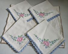 Vintage Set of (4) Embroidered Floral Square Napkins 10