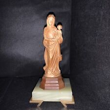 Resin Madonna And Child Statue On Wood Marble And Brass Platform picture